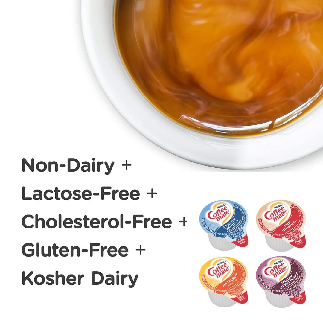 Coffee mate Liquid Creamer Singles Variety Pack, 108ct, 4 Flavors x 27 Each Original, French Vanilla, Hazenult and Italian Sweet Creme + BestBonus4U Coffee Stirrer Spoon