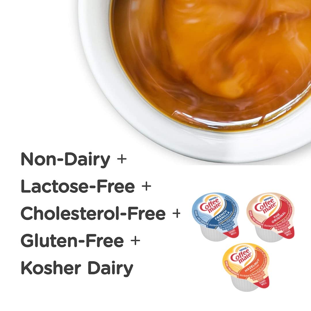 Coffee mate Liquid Creamer Singles Variety Pack, 108ct, 3 Flavors x 36 Each Original, French Vanilla, Hazenult + BestBonus4U Coffee Stirrer Spoon