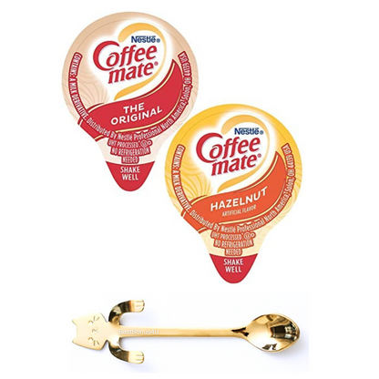 Coffee mate Liquid Creamer Singles Variety Pack, 180 ct, 2 Flavors x 90 Each  Original, Hazelnut + BestBonus4U Coffee Stirrer Spoon