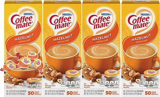Coffee Mate Creamer Pack -200 ct, 4 Packs x 50 Each Non-Dairy Creamer Cups in Hazelnut Flavor - Perfect for Office, Travel, and Entertaining + BestBonus4U Coffee eBook