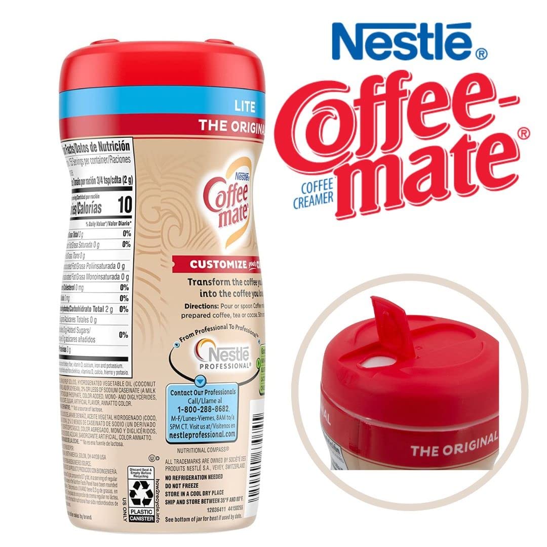 Nestle Coffee mate Coffee Creamer, The Original Lite, Non Dairy Powder Creamer, 11 Ounces (Pack of 06) + BestBonus4U Coffee Stirrer Spoon