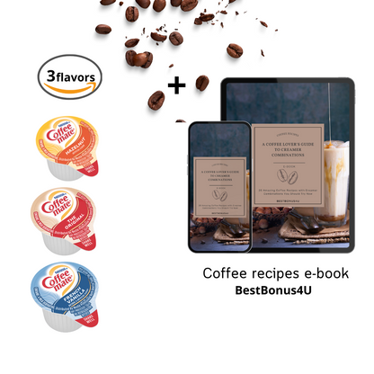 Coffee mate Liquid Creamer Singles Variety Pack, 36 ct, 3 Flavors x12 Each, Original, French Vanilla, Hazelnut+ BestBonus4U Coffee eBook