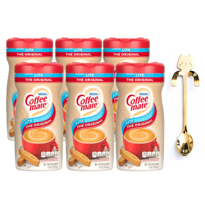 Nestle Coffee mate Coffee Creamer, The Original Lite, Non Dairy Powder Creamer, 11 Ounces (Pack of 06) + BestBonus4U Coffee Stirrer Spoon