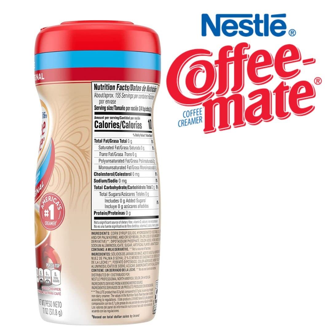 Nestle Coffee mate Coffee Creamer, The Original Lite, Non Dairy Powder Creamer, 11 Ounces (Pack of 06) + BestBonus4U Coffee Stirrer Spoon