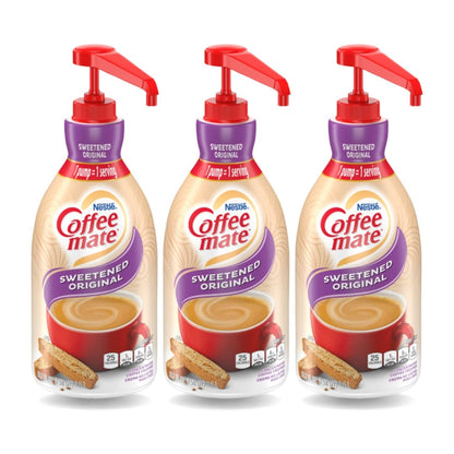 Coffee mate Creamer, Non Dairy, No Refrigeration, 50.7 Ounces, Sweetened Original Liquid Concentrate, 1.5 Liter Pump Bottle (Pack of 3) with BestBonus4u Complete Recipe E-Book of 20+ Delicious Coffee.