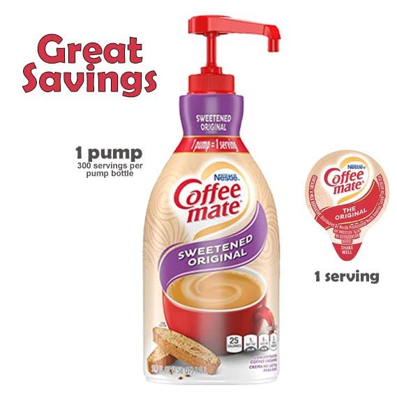 Coffee mate Creamer, Non Dairy, No Refrigeration, 50.7 Ounces, Sweetened Original Liquid Concentrate, 1.5 Liter Pump Bottle (Pack of 3) with BestBonus4u Complete Recipe E-Book of 20+ Delicious Coffee.