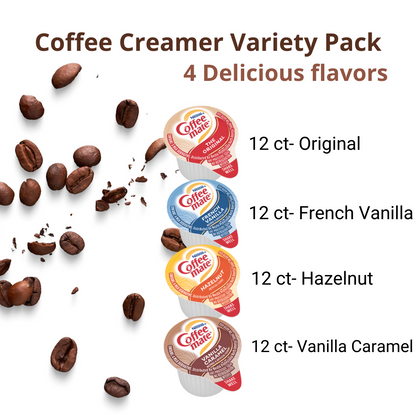 Coffee Liquid Creamer Singles Variety Pack, 48 ct, 4 Flavors x 12 Each, Original, French Vanilla, Hazelnut, Vanilla Caramel + BestBonus4U Coffee Stirrer Spoon