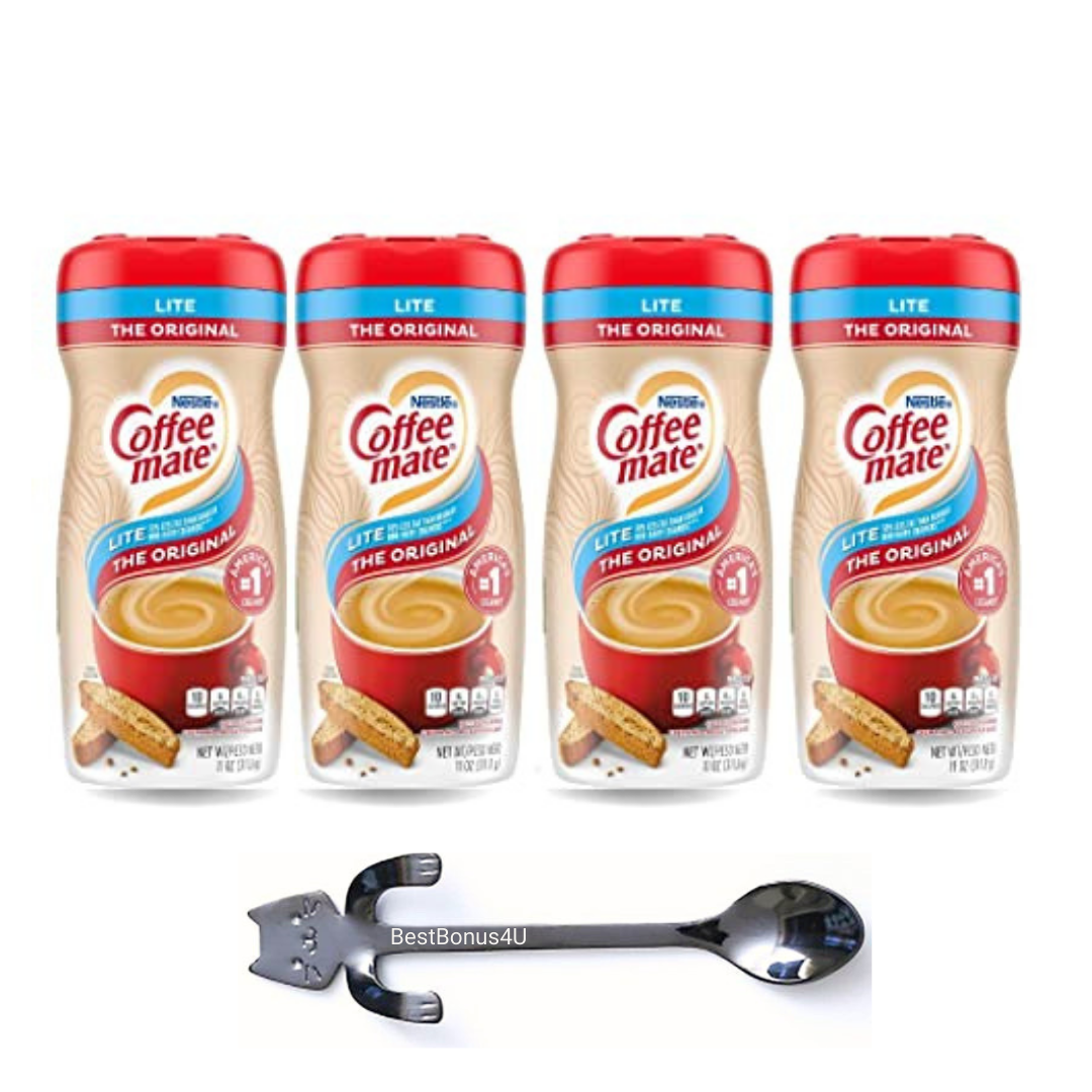 Nestle Coffee mate Coffee Creamer, The Original Lite, Non Dairy Powder Creamer, 11 Ounces (Pack of 04)  + BestBonus4U Coffee Stirrer Spoon